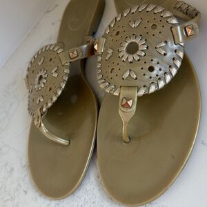 Jack Rodgers Collins Jelly Flat Sandals in Gold Color women’s size 8